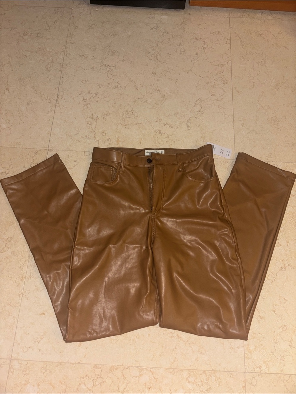 Abercrombie & Fitch Faux Leather pants in Cognac
